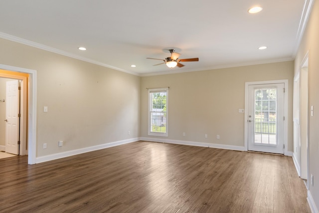 318 Tulip Tree Trl, Estill Springs, TN 37330 - spare room featuring a ceiling fan, wood finished floors, ornamental molding, and recessed lighting