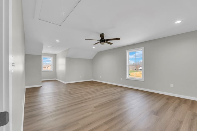 2600 Spring Arbor Ct, Cookeville, TN 38501 - spare room featuring light wood-type flooring, baseboards, a ceiling fan, recessed lighting, and vaulted ceiling