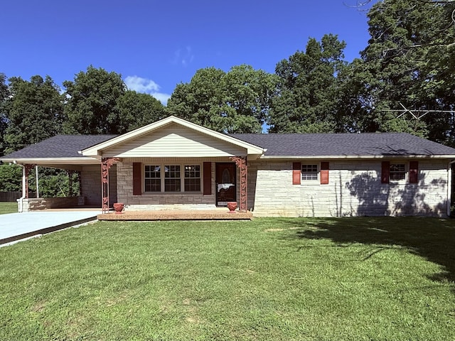 551 Maple Ter, Lafayette, TN 37083 - view of front of property with an attached carport, covered porch, a front yard, concrete driveway, and stone siding