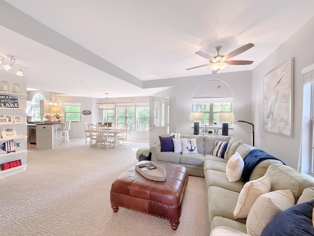 21 Heron Pt, Cadiz, KY 42211 - living area featuring ceiling fan, light carpet, and baseboards