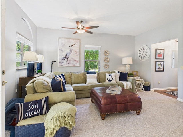 21 Heron Pt, Cadiz, KY 42211 - carpeted living room with healthy amount of natural light, ceiling fan, and baseboards