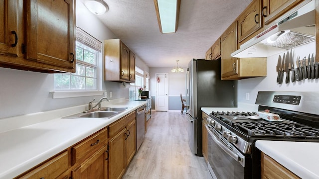 3507 Watts Ln, Murfreesboro, TN 37127 - kitchen featuring appliances with stainless steel finishes, under cabinet range hood, a sink, light wood finished floors, and light countertops