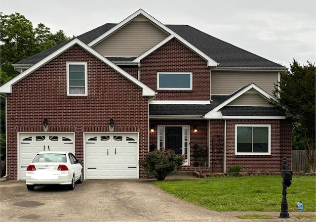 1512 Big Sam Ct, Clarksville, TN 37042 - traditional-style house featuring driveway, a garage, roof with shingles, a front yard, and brick siding