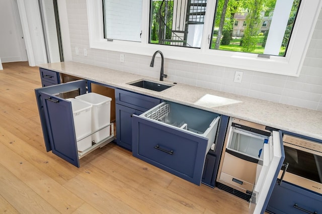 117 Alton Rd, Nashville, TN 37205 - kitchen with blue cabinets, a sink, and backsplash