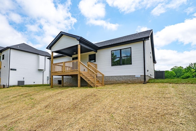 201 Dewberry Ct, Clarksville, TN 37042 - rear view of property with a yard, stairway, crawl space, and central AC