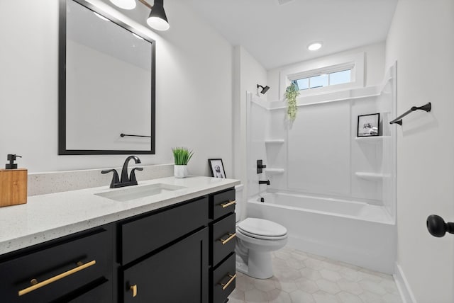 201 Dewberry Ct, Clarksville, TN 37042 - bathroom featuring vanity, tile patterned floors, toilet, and shower / bathtub combination