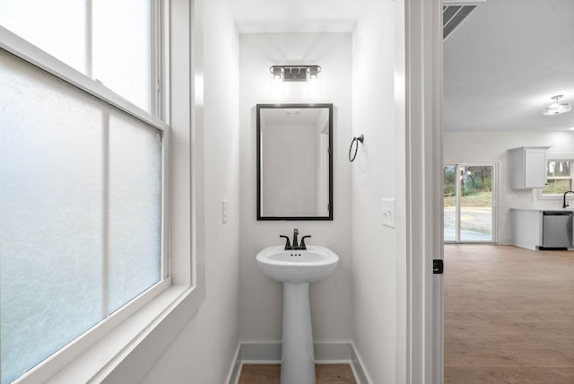 193 Dewberry Ct, Clarksville, TN 37042 - bathroom with baseboards, wood finished floors, and a sink