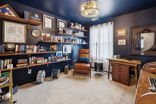 1006 Pepper Stone Dr, Lebanon, TN 37087 - office area featuring carpet and a chandelier