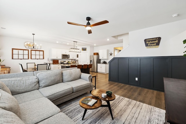 1006 Pepper Stone Dr, Lebanon, TN 37087 - living room featuring ceiling fan, a chandelier, recessed lighting, and wood finished floors