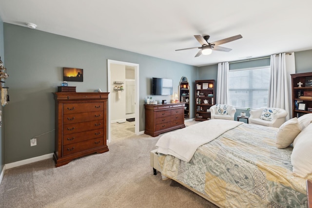 1006 Pepper Stone Dr, Lebanon, TN 37087 - bedroom with light carpet, a ceiling fan, baseboards, and ensuite bathroom