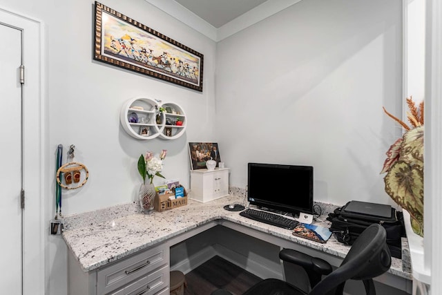 134 Wynfield Blvd, Mount Juliet, TN 37122 - office area with built in study area, dark wood-style floors, and crown molding