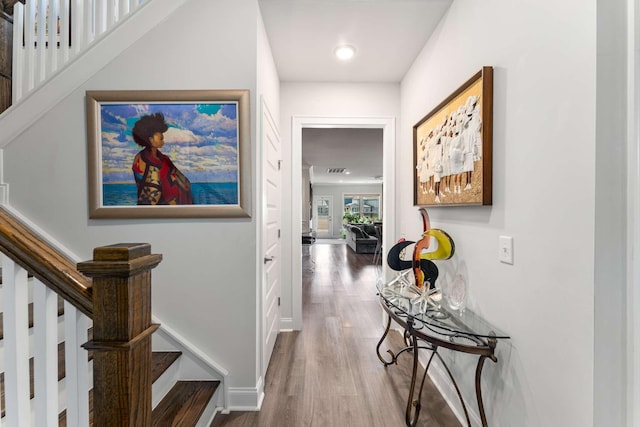 134 Wynfield Blvd, Mount Juliet, TN 37122 - hallway featuring wood finished floors, stairway, recessed lighting, and baseboards