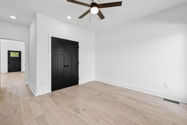 827 Oconner St, Smithville, TN 37166 - unfurnished bedroom with light wood-type flooring, baseboards, recessed lighting, and a ceiling fan