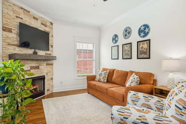 5405 Cliffstone Dr, Smyrna, TN 37167 - living area with wood finished floors, ornamental molding, baseboards, and a fireplace