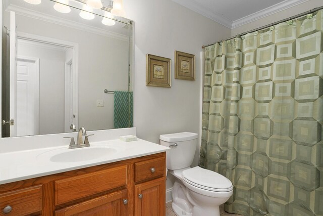 72 Anchor Dr, Rossville, GA 30741 - full bath featuring vanity, toilet, ornamental molding, a shower with curtain, and tile patterned flooring