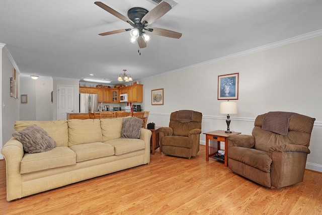72 Anchor Dr, Rossville, GA 30741 - living area featuring crown molding, light wood-type flooring, ceiling fan, and baseboards