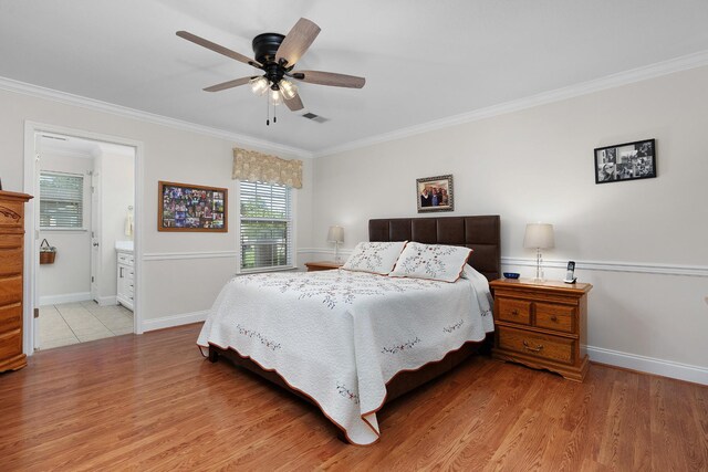 72 Anchor Dr, Rossville, GA 30741 - bedroom with ornamental molding, wood finished floors, baseboards, and ceiling fan