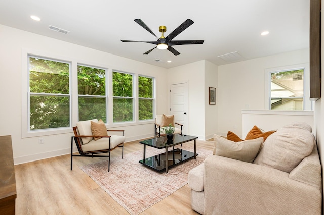 311 N 9th St, Nashville, TN 37206 - living room featuring healthy amount of natural light, wood finished floors, a ceiling fan, baseboards, and recessed lighting