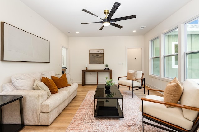 311 N 9th St, Nashville, TN 37206 - living area with light wood-style floors, ceiling fan, recessed lighting, and baseboards