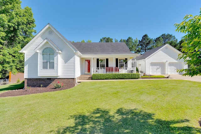 108 Dalewood Cir, Chickamauga, GA 30707 - view of front facade with covered porch, a garage, a front lawn, and concrete driveway