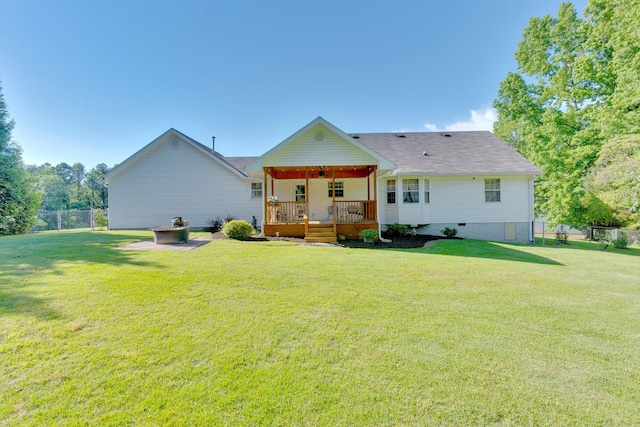 108 Dalewood Cir, Chickamauga, GA 30707 - rear view of property featuring crawl space, a wooden deck, a ceiling fan, and roof with shingles