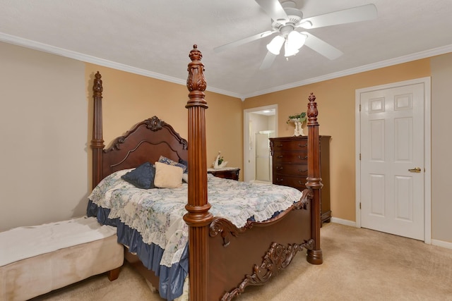 108 Dalewood Cir, Chickamauga, GA 30707 - bedroom with light colored carpet, crown molding, ceiling fan, and baseboards