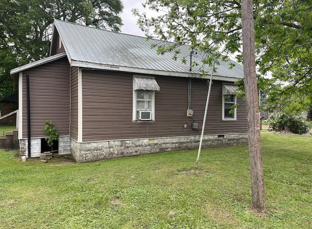 3442 E Cross St, Rives, TN 38253 - view of side of property featuring crawl space, a lawn, metal roof, and cooling unit