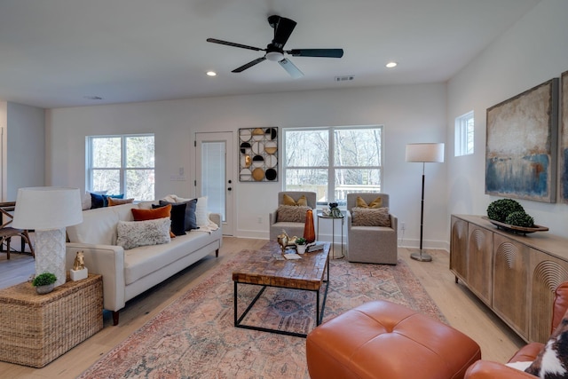 2032 Pleasant Cv, Nashville, TN 37214 - living room with healthy amount of natural light, light wood-style flooring, recessed lighting, and a ceiling fan