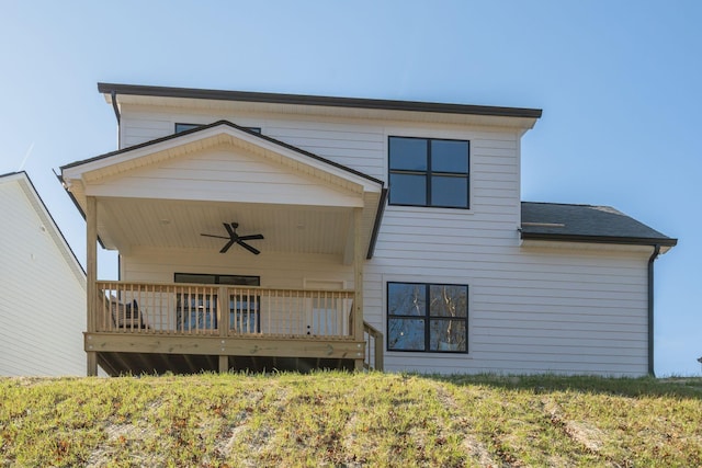 2032 Pleasant Cv, Nashville, TN 37214 - back of house with ceiling fan, a deck, and roof with shingles