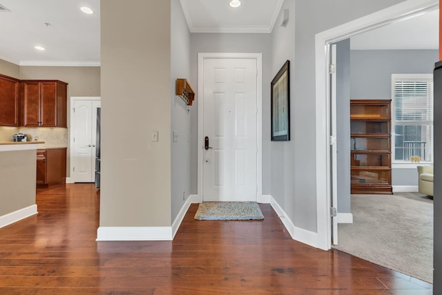 307 Seven Springs Way Unit 402, Brentwood, TN 37027 - entryway featuring dark wood-style flooring, ornamental molding, baseboards, and recessed lighting