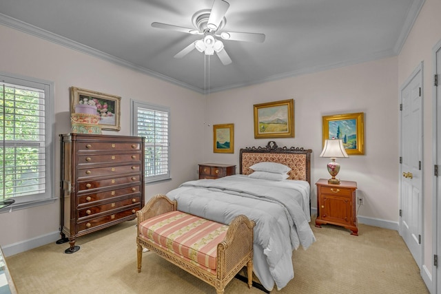 1552 Charleston Blvd, Murfreesboro, TN 37130 - bedroom featuring light carpet, ornamental molding, baseboards, and a ceiling fan