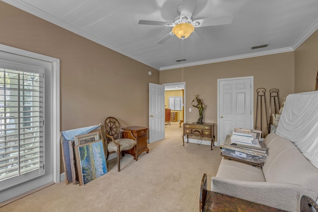 1552 Charleston Blvd, Murfreesboro, TN 37130 - sitting room with a ceiling fan, carpet flooring, ornamental molding, and baseboards