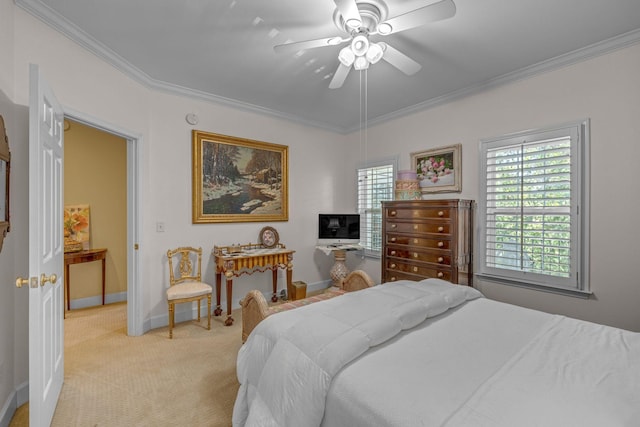 1552 Charleston Blvd, Murfreesboro, TN 37130 - bedroom with light carpet, ornamental molding, baseboards, and ceiling fan