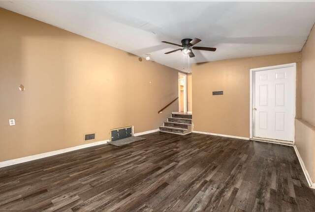 4706 Barfield Crescent Rd, Murfreesboro, TN 37128 - unfurnished living room with ceiling fan, dark wood finished floors, stairway, and baseboards