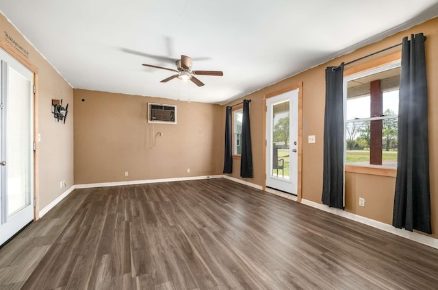 4706 Barfield Crescent Rd, Murfreesboro, TN 37128 - unfurnished room featuring wood finished floors, ceiling fan, baseboards, and a wall mounted air conditioner