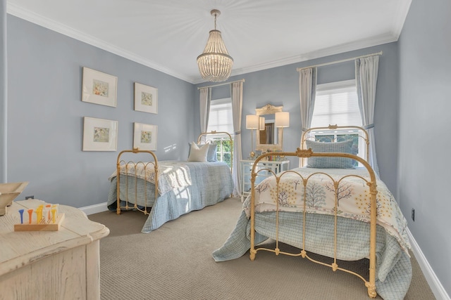 3630 Bear Creek Ln, Thompsons Station, TN 37179 - bedroom featuring carpet flooring, a chandelier, baseboards, and crown molding