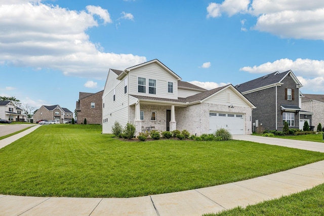 1705 Merkel Rd, Columbia, TN 38401 - view of front of home with a front lawn, driveway, a residential view, an attached garage, and brick siding