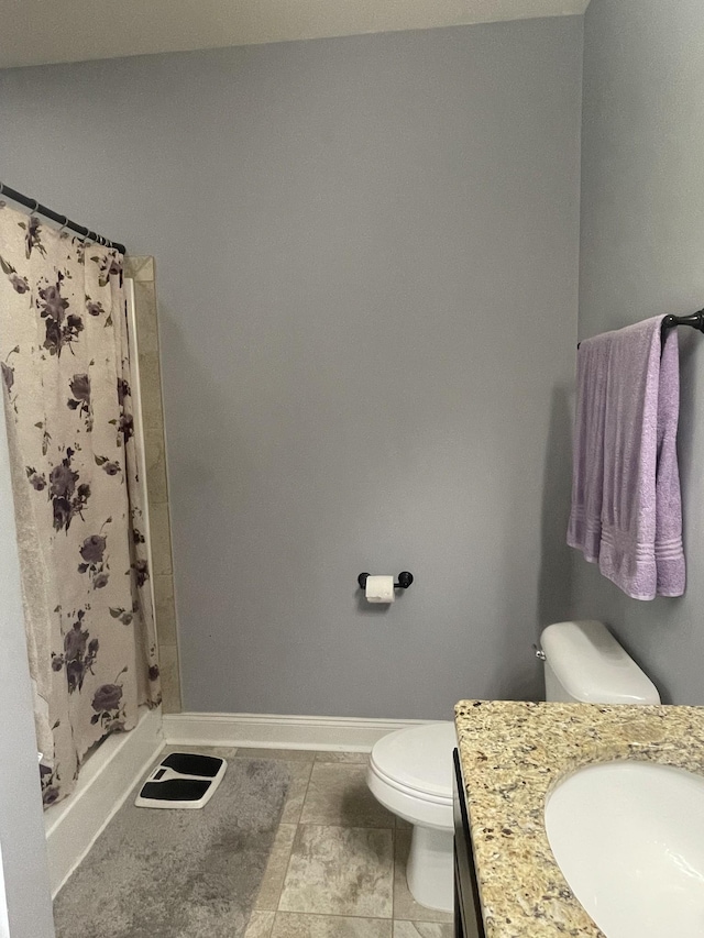 380 Preakness Cir, Pleasant View, TN 37146 - bathroom with toilet, vanity, curtained shower, and baseboards