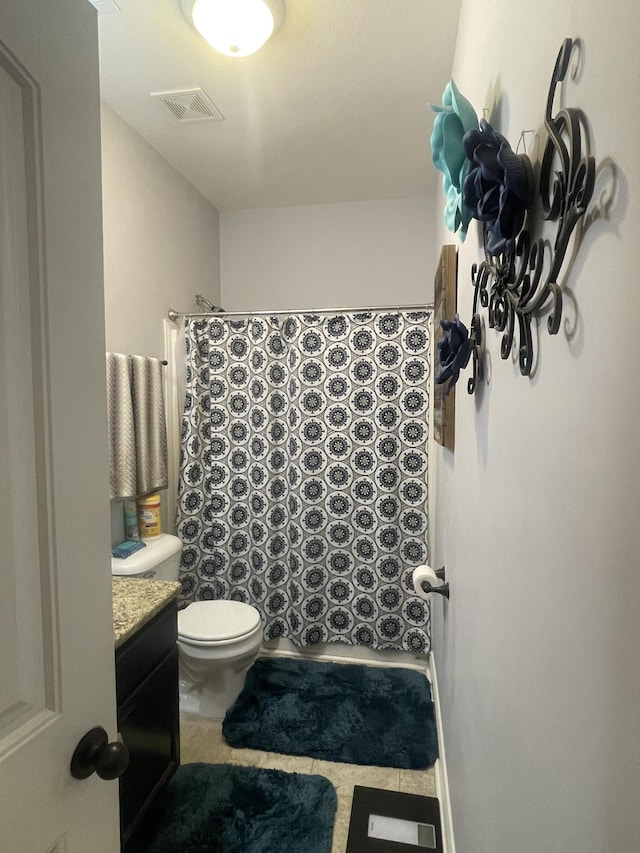 380 Preakness Cir, Pleasant View, TN 37146 - bathroom featuring toilet, a shower with shower curtain, vanity, and tile patterned flooring