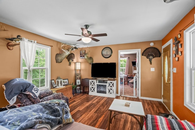 2751 Jarrell Ridge Rd, Clarksville, TN 37043 - living room with wood finished floors, plenty of natural light, ceiling fan, and baseboards