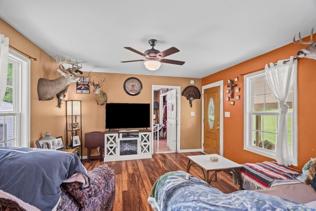 2751 Jarrell Ridge Rd, Clarksville, TN 37043 - living area with wood finished floors, ceiling fan, and baseboards