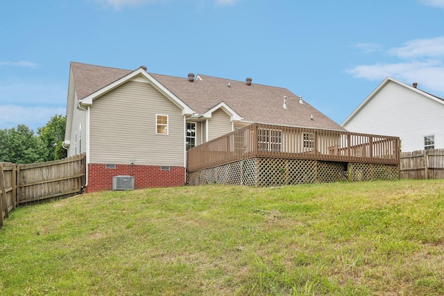 2889 Sharpie Dr, Clarksville, TN 37040 - rear view of property featuring a wooden deck, central AC, crawl space, and roof with shingles