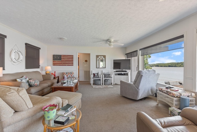 440 Bluff Point Ln, Waverly, TN 37185 - carpeted living room with a textured ceiling and a ceiling fan