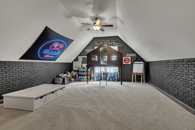 4480 Old Murfreesboro Rd W, Lebanon, TN 37090 - bonus room with brick wall, carpet, ceiling fan, and vaulted ceiling