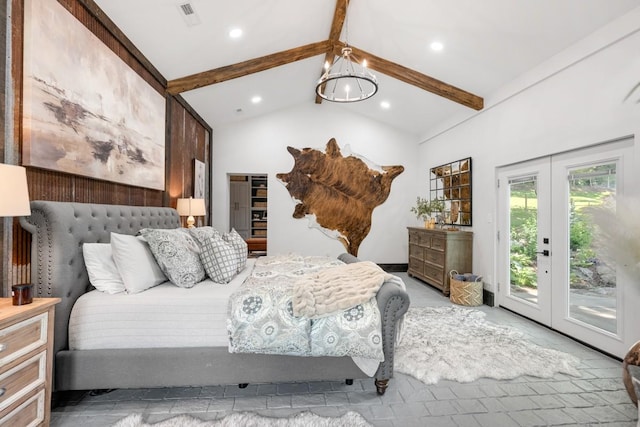 2878 Fly Rd, Santa Fe, TN 38482 - bedroom featuring access to outside, french doors, a chandelier, and recessed lighting