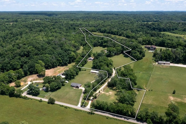 2878 Fly Rd, Santa Fe, TN 38482 - aerial view of sparsely populated area featuring a heavily wooded area and property parcel outlined