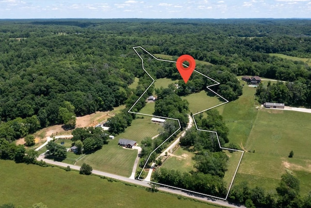 2878 Fly Rd, Santa Fe, TN 38482 - overview of rural landscape with a heavily wooded area and property boundaries highlighted