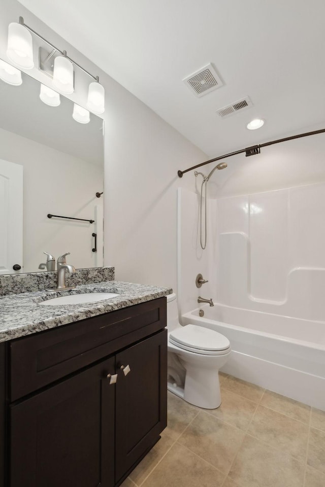 3317 Clovercroft Dr, Murfreesboro, TN 37130 - bathroom featuring vanity, shower / bathtub combination, tile patterned flooring, toilet, and recessed lighting