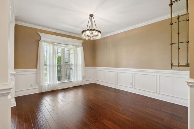 3317 Clovercroft Dr, Murfreesboro, TN 37130 - unfurnished room with a chandelier, a wainscoted wall, dark wood finished floors, and ornamental molding