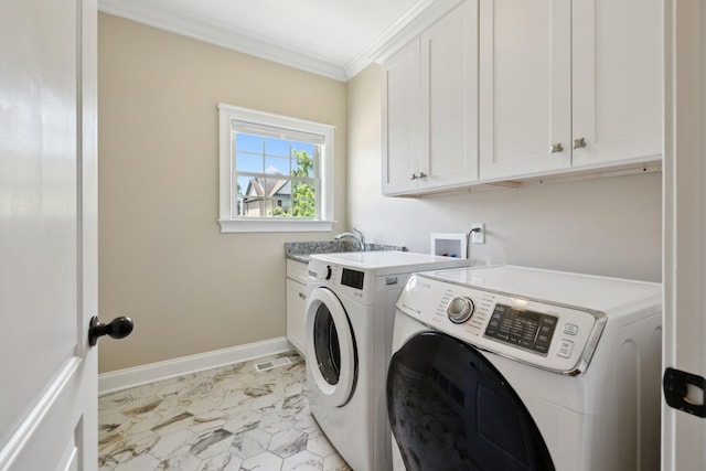 3317 Clovercroft Dr, Murfreesboro, TN 37130 - laundry room with cabinet space, washer and dryer, ornamental molding, and baseboards